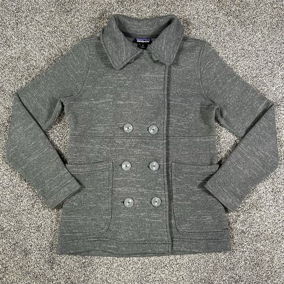 Patagonia Better Sweater Peacoat Women Medium Grey Double Breasted Fleece Jacket - Picture 1 of 12